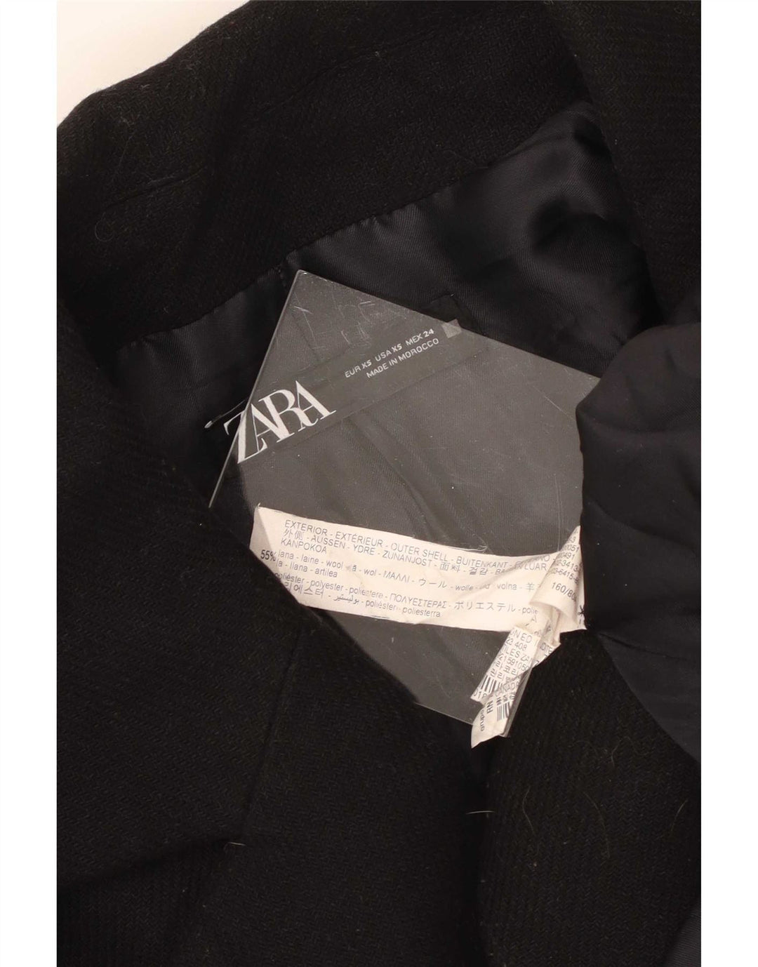 Zara Dame Oversized Overfrakke UK 6 XS Sort Uld