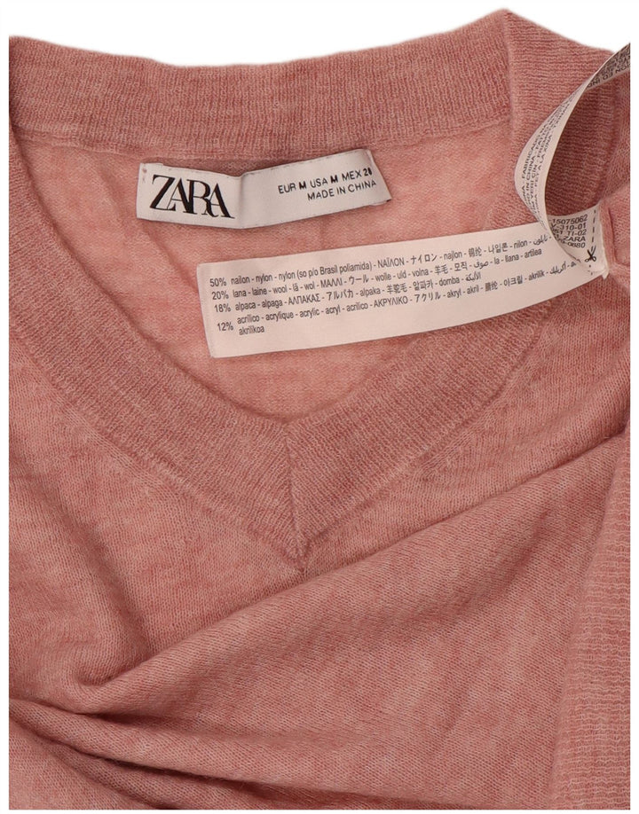 ZARA Womens Crop V-hals sweater UK 12 Medium Pink Nylon