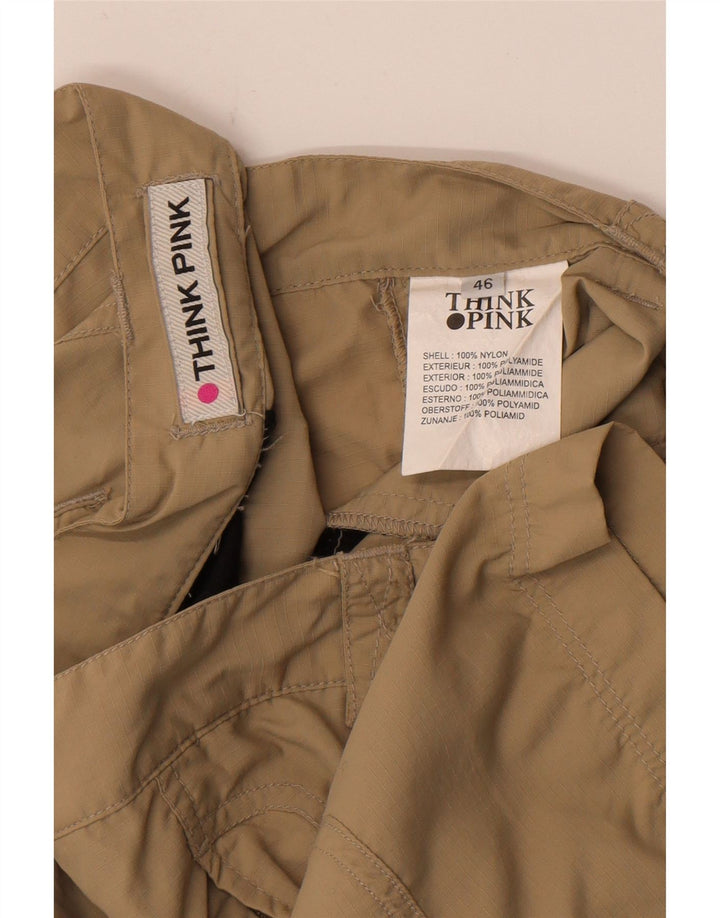 Tænk Pink Dame Straight Cargo Capri Bukser IT 46 Large W32 Beige Nylon