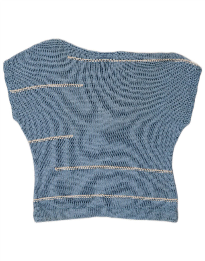 Vintage Dame Boat Neck Jumper Sweater UK 14 Mellem blå stribet