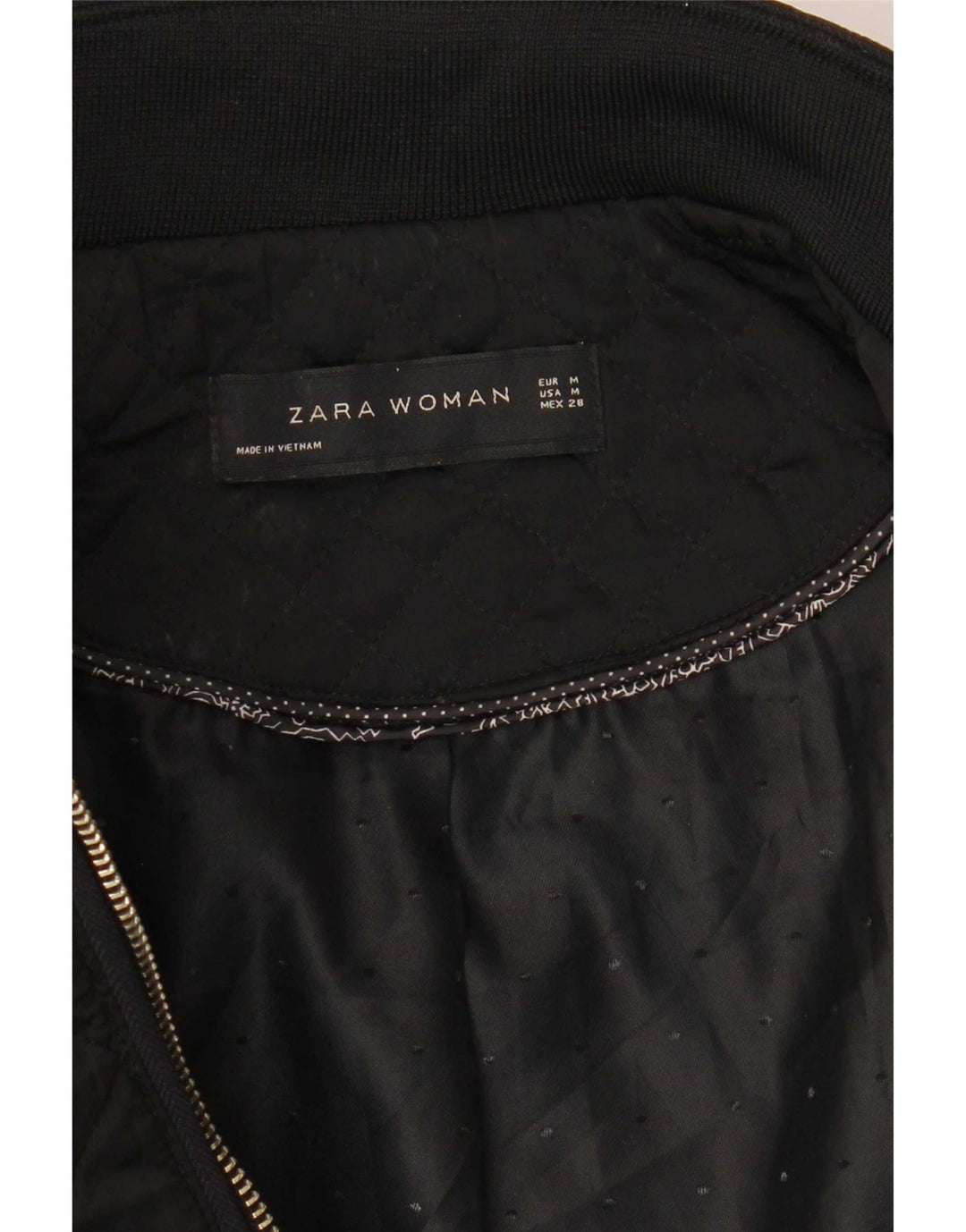 Zara Quiltet jakke til kvinder UK 12 Medium Sort Polyester