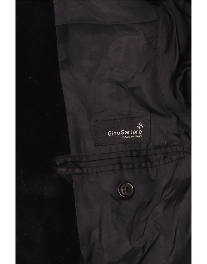 Gino Sartore Herre 3 Button Velvet Blazer Jacket UK 36 Small Black