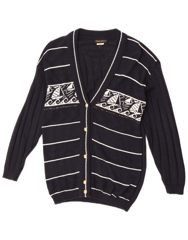 Claude De Pierre Womens Cardigan Sweater UK 14 Medium Navy Blue Geometric