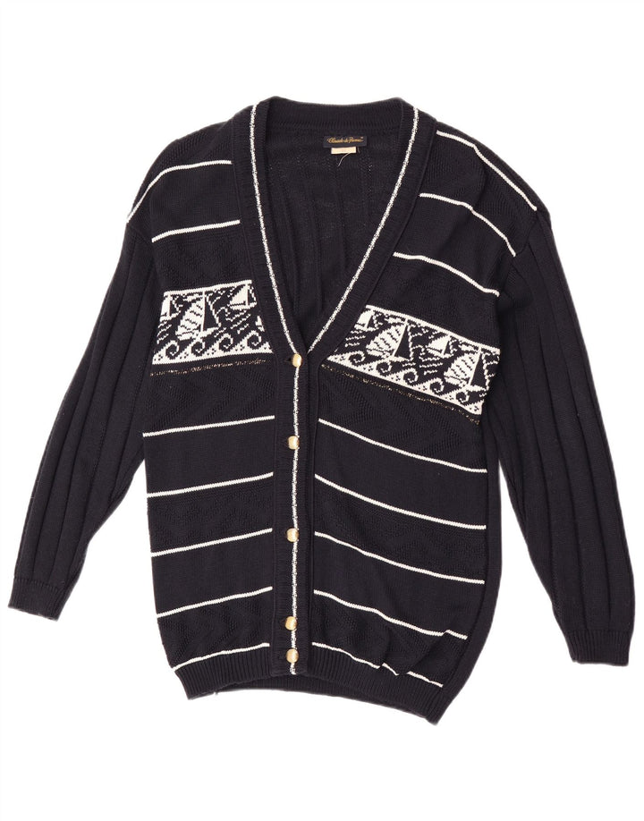 Claude De Pierre Dame Cardigan Sweater UK 14 Medium Navy Blue Geometric