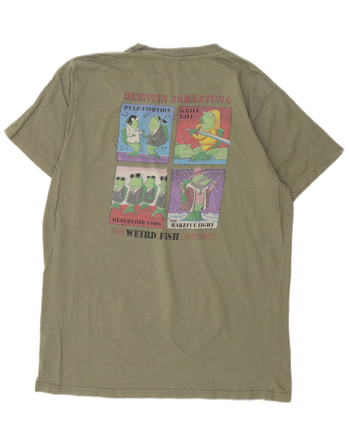 Weird Fish Herre grafisk T-shirt Top Stor Khaki Bomuld