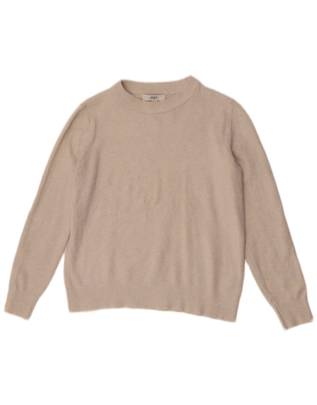 Marks & Spencer Dame Boat Neck Jumper Sweater UK 10 Small Beige Polyester