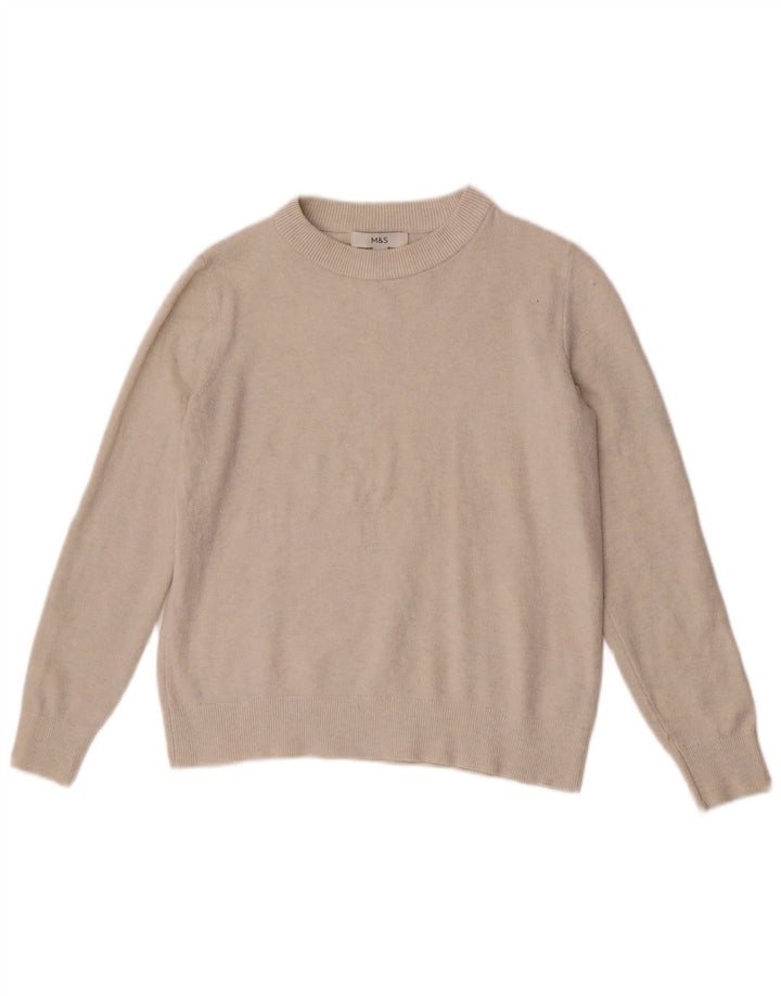Marks & Spencer Dame Boat Neck Jumper Sweater UK 10 Small Beige Polyester