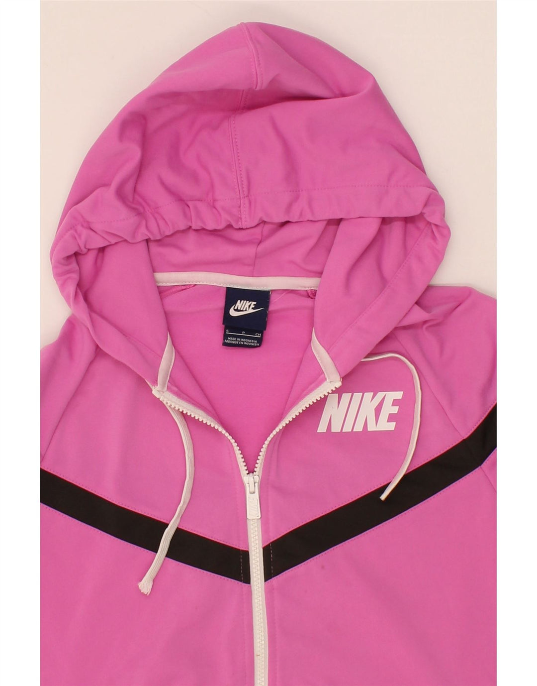 NIKE Womens Zip Hoodie Sweater UK 10 Small Pink Colourblock Polyester Vintage Nike and Second-Hand Nike from Messina Hembry 