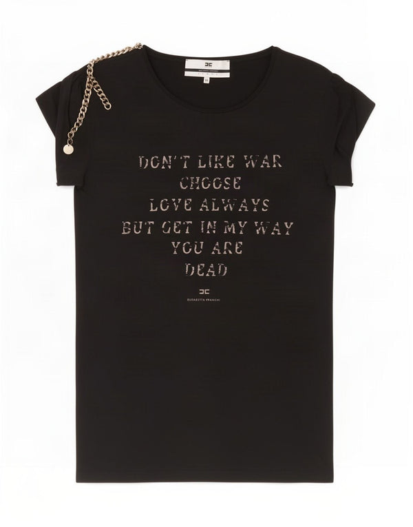 Elisabetta Franchi Dame Grafisk Bluse Top IT 40 Small Black Bomuld