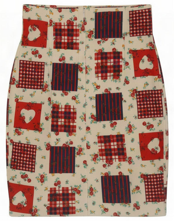 Vintage kvinders blyantnederdel Small W26 Multicolored Patchwork Bomuld