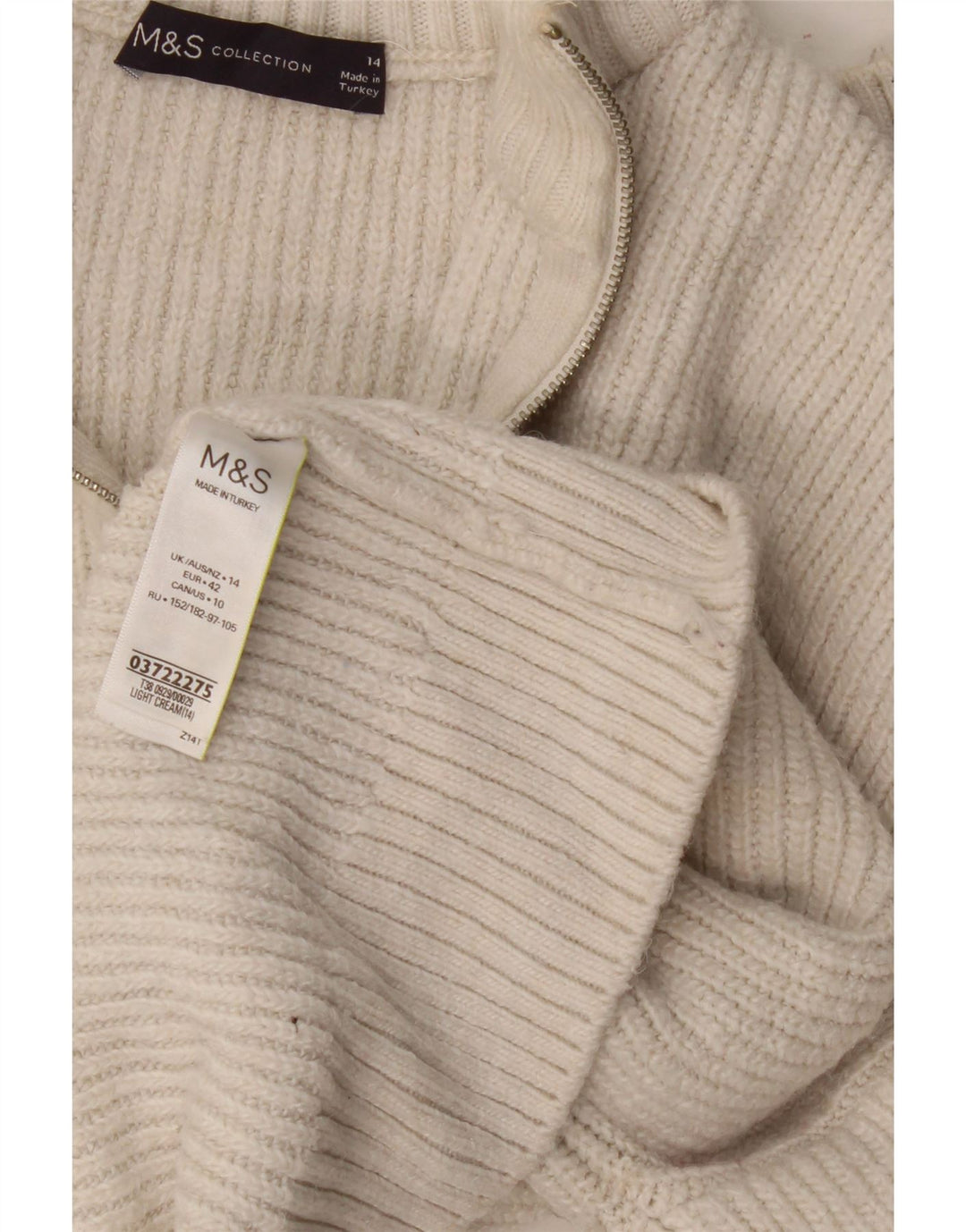Marks & Spencer Dame sweater med lynlås-hals UK 14 Large Off White