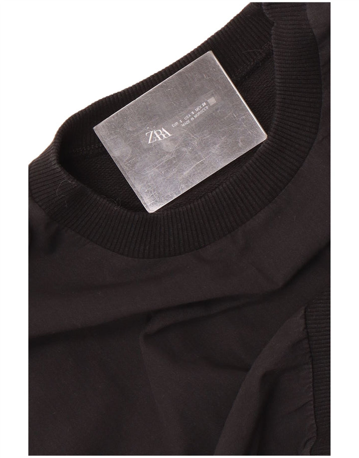 Zara Womens Crop Sweatshirt Jumper UK 10 Small Black
