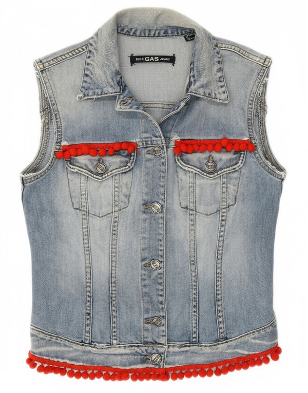 Gas Womens Crop Denim Gilet UK 6 XS Blue Cotton