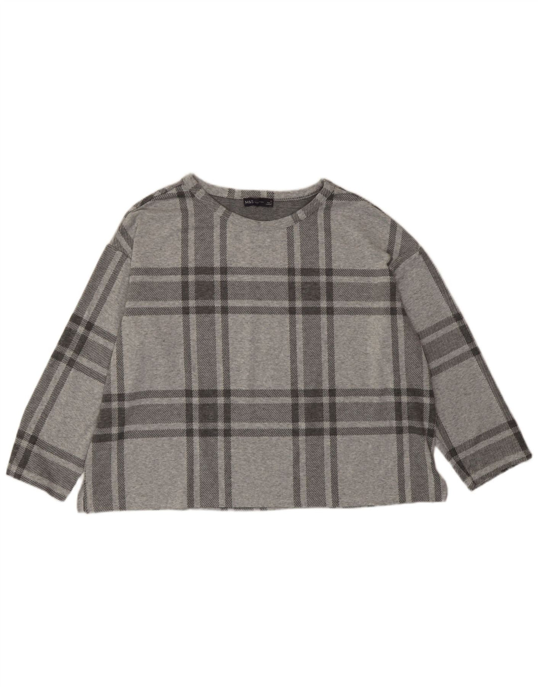 Marks & Spencer Dame Crop Top 3/4 ærmer UK 20 2XL Grå Plaid Polyester