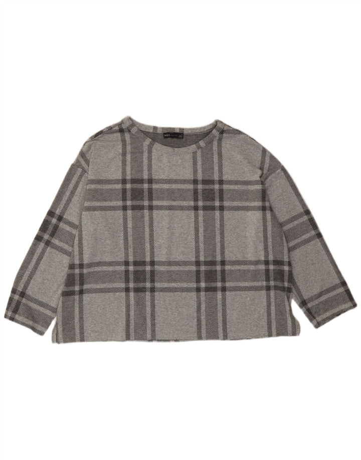 Marks & Spencer Dame Crop Top 3/4 ærmer UK 20 2XL Grå Plaid Polyester