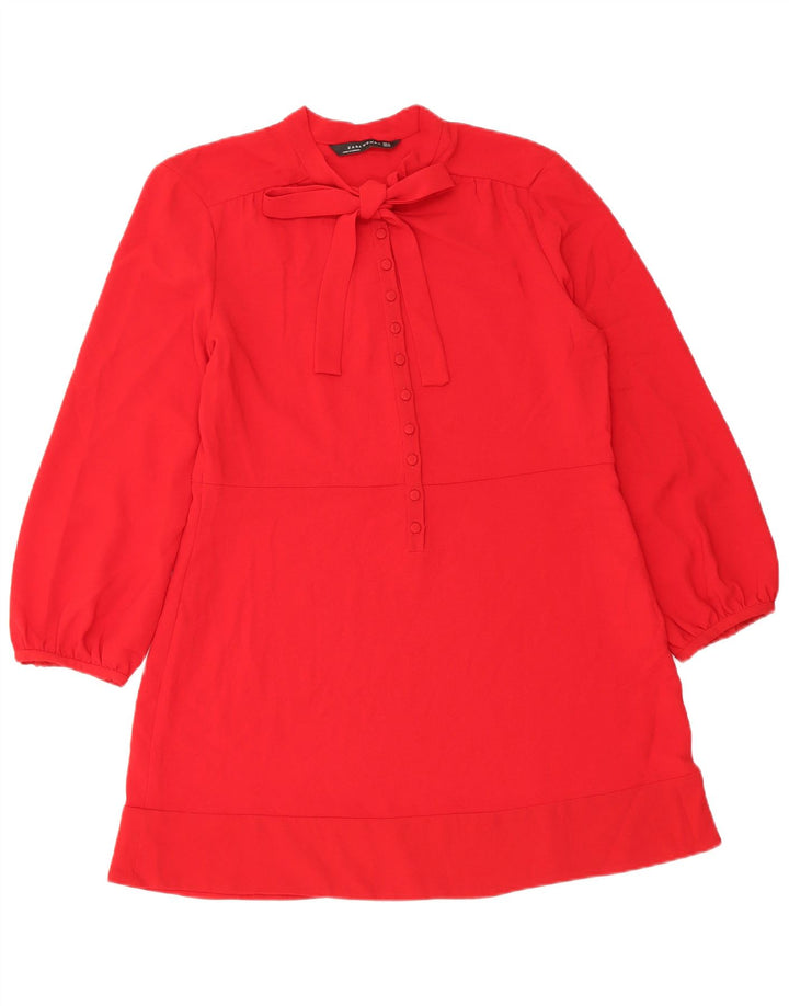 Zara Dame Langærmet Tiered Kjole UK 18 XL Rød Polyester