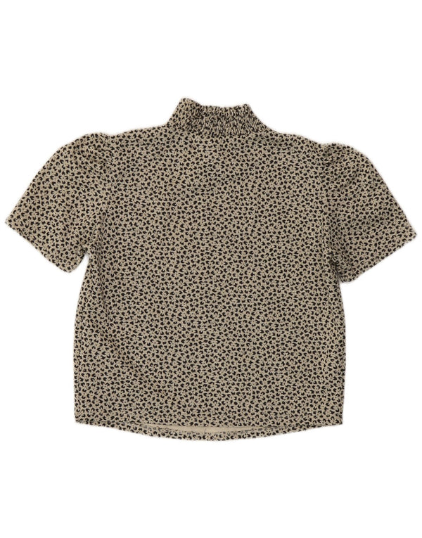 Zara Womens Crop Bluse Top UK 14 Large Grey Animal Print Polyester