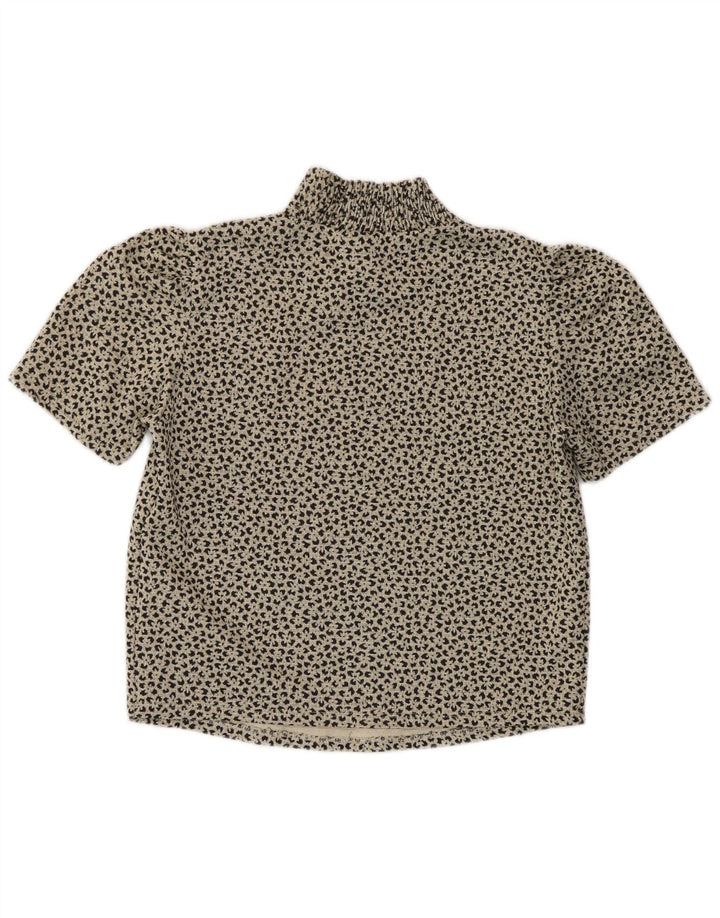 Zara Womens Crop Bluse Top UK 14 Large Grey Animal Print Polyester
