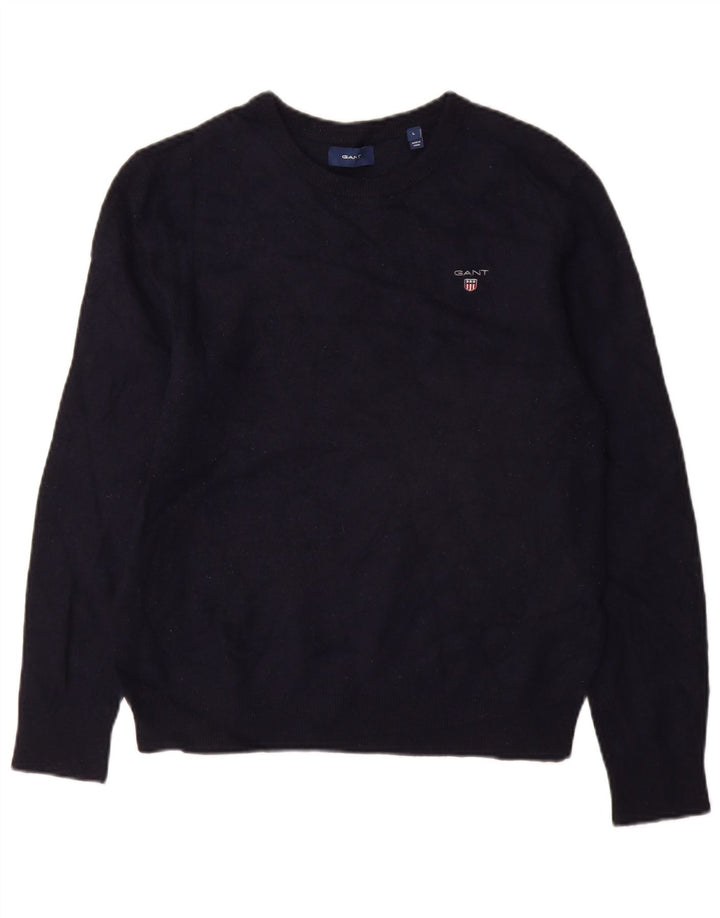 Gant Dame Crew Neck Jumper Sweater UK 14 Large Navy Blue Wool