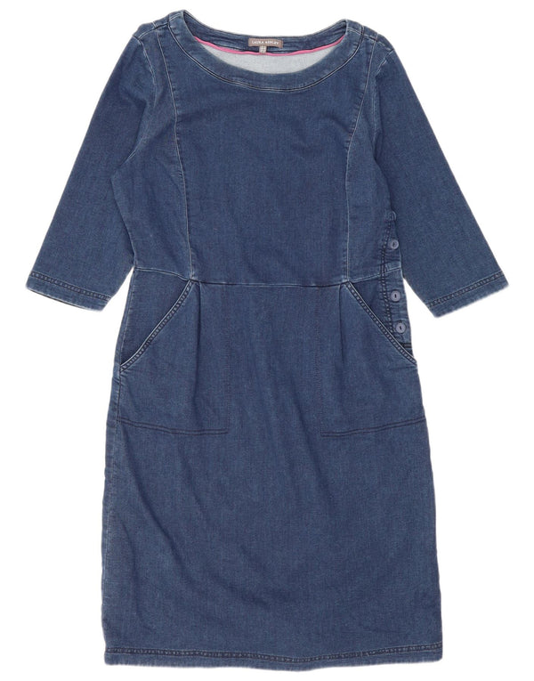 Laura Ashley Dame 3/4-ærmet Basic Dress UK 14 Large Blue Cotton