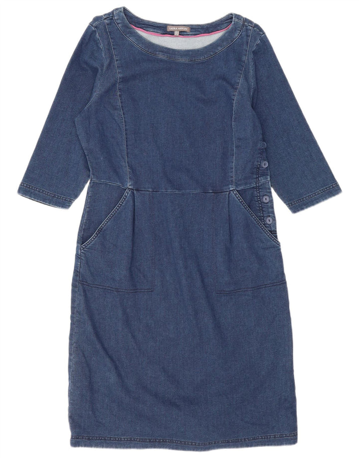 Laura Ashley Dame 3/4-ærmet Basic Dress UK 14 Large Blue Cotton
