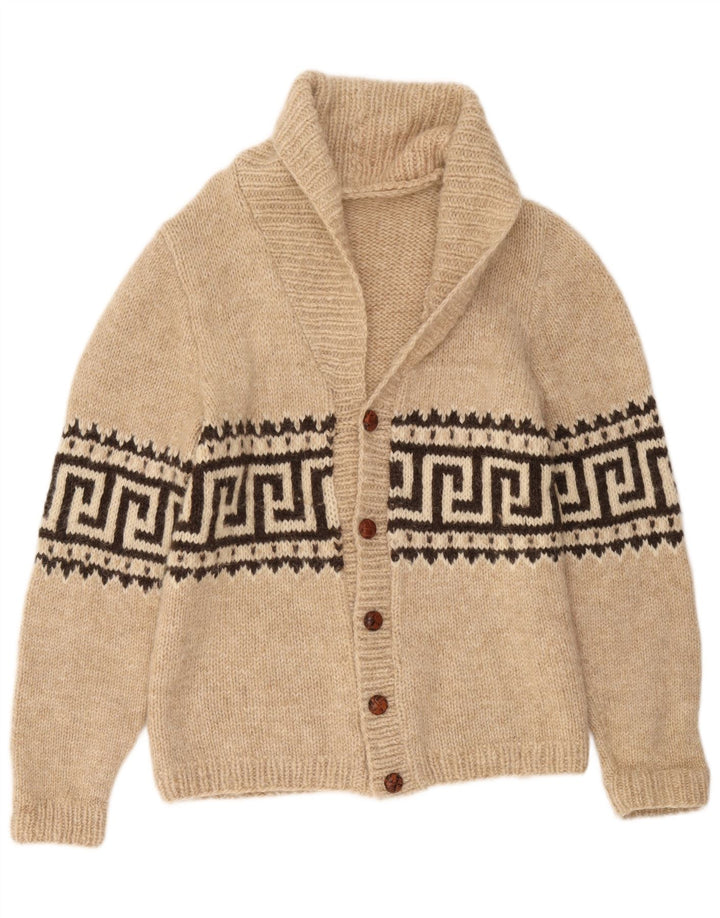 Vintage herre sjalhals cardigan sweater lille beige geometrisk