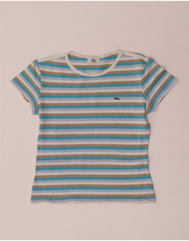 Lacoste Womens Crop T-Shirt Top Størrelse 38 Medium Flerfarvet stribet bomuld