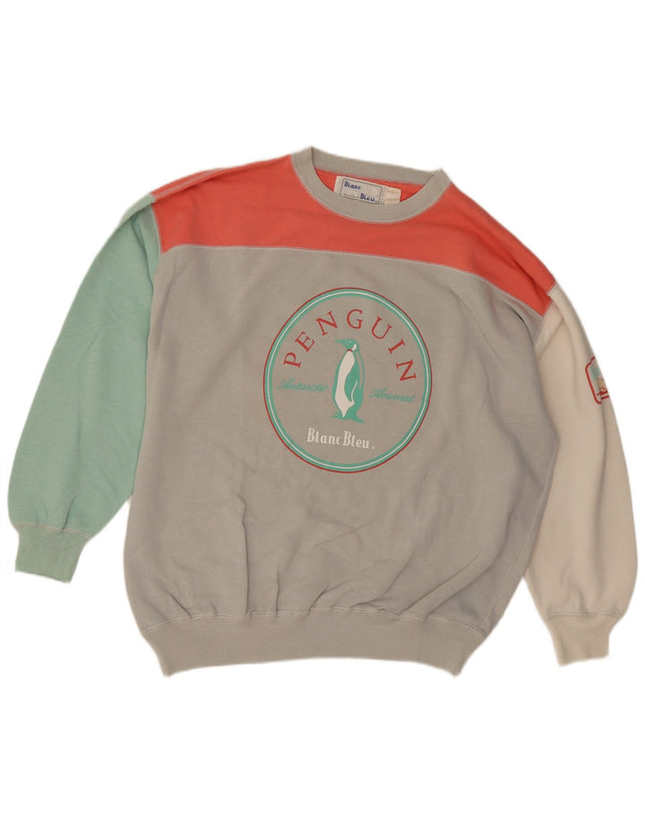 Blanc Bleu Herre Grafisk Sweatshirt Jumper Stor Grå Colourblock