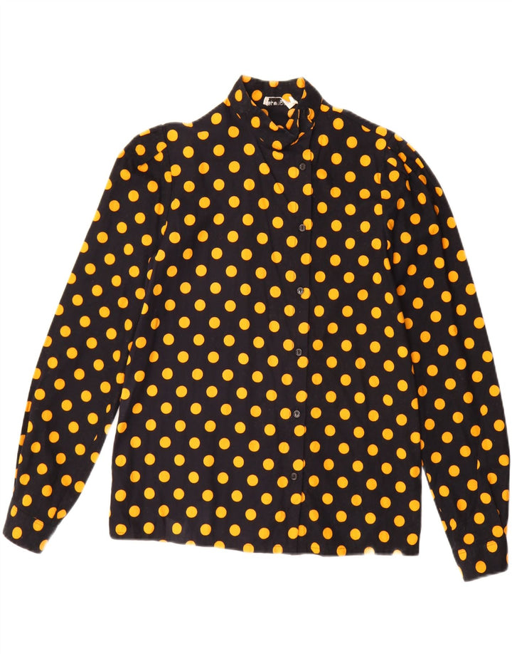 Vintage dameskjorte bluse EU 38 Medium Sort Polka Dot Bomuld