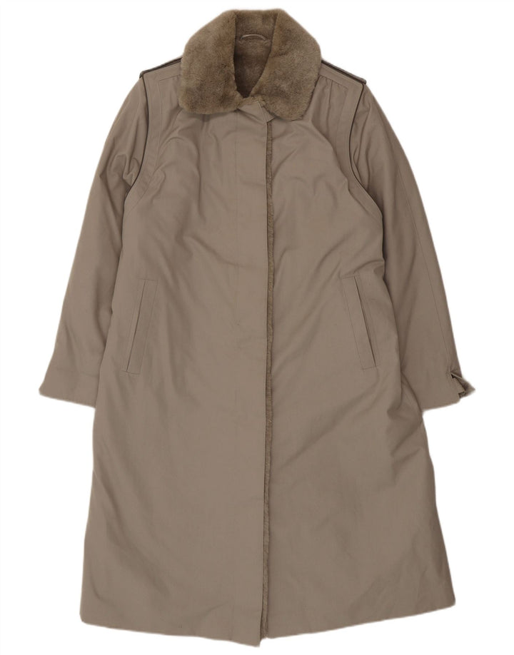 Vintage Dame Sherpa Overfrakke UK 16 Large Grå Polyester