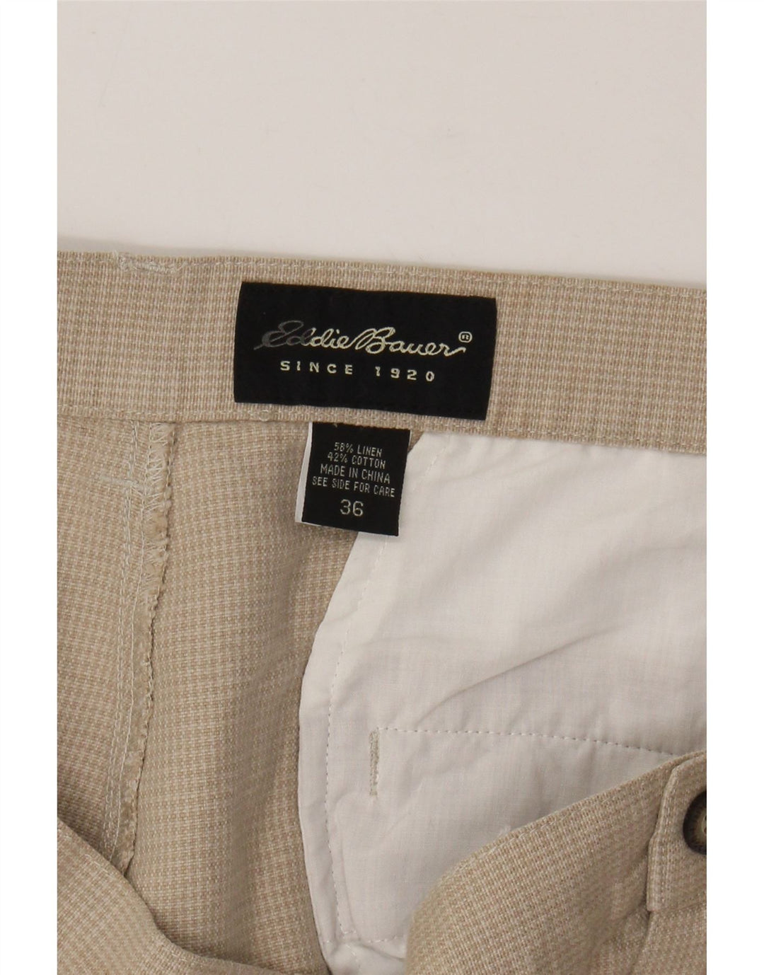 EDDIE BAUER Herre Pegged Chino Bukser W36 L30 Beige Houndstooth Linned