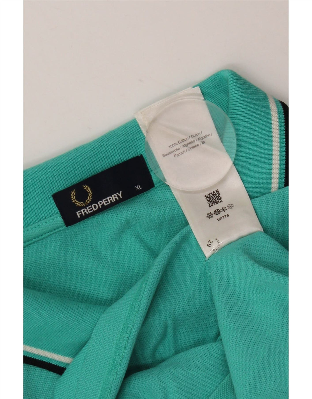FRED PERRY Herre poloshirt XL turkis stribet bomuld