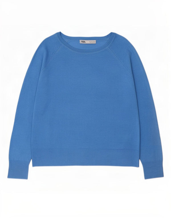 Zara Dame Oversized Boat Neck Jumper Sweater UK 10 Small Blue Viscose