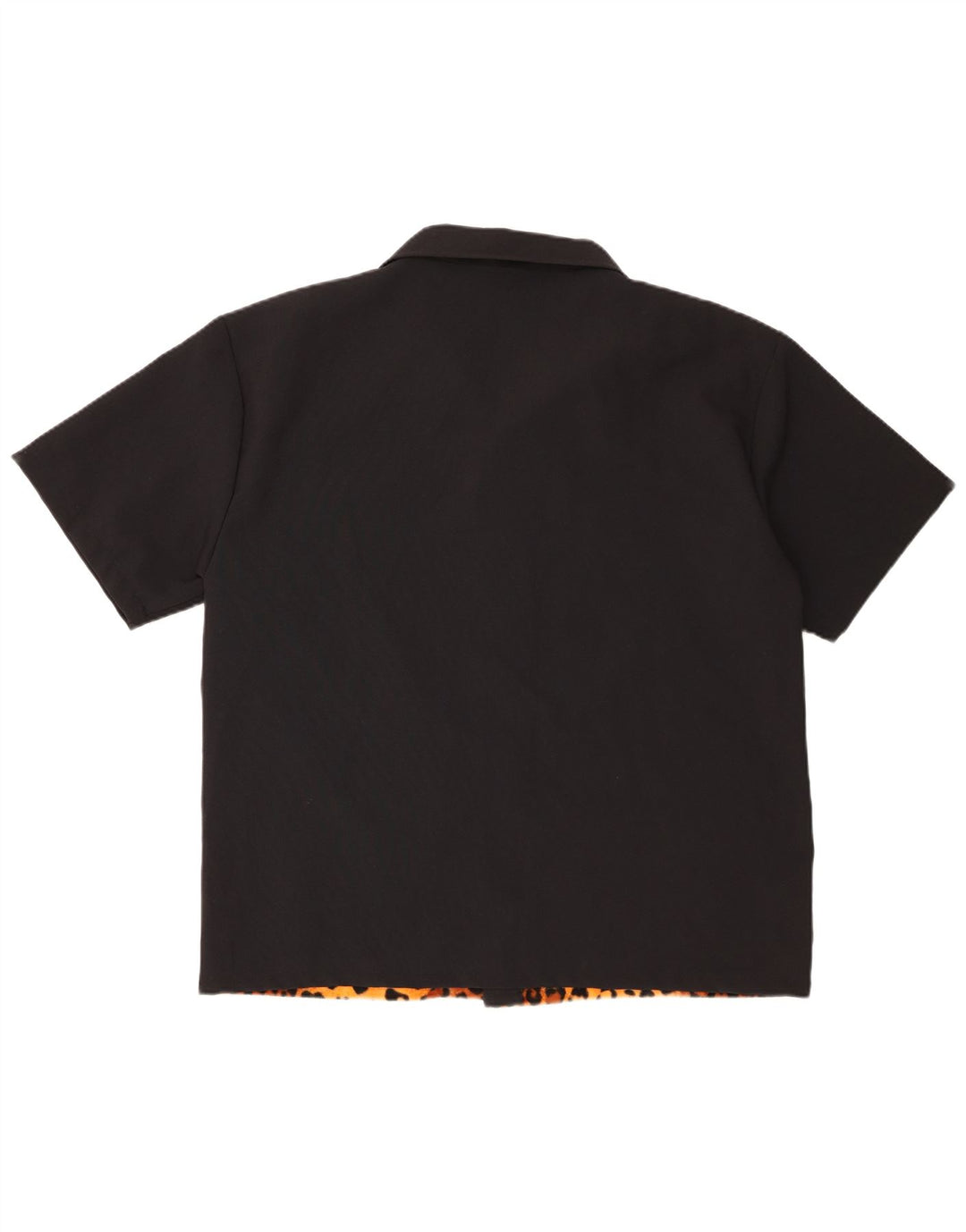 Vintage kortærmet herreskjorte XL sort dyreprint polyester