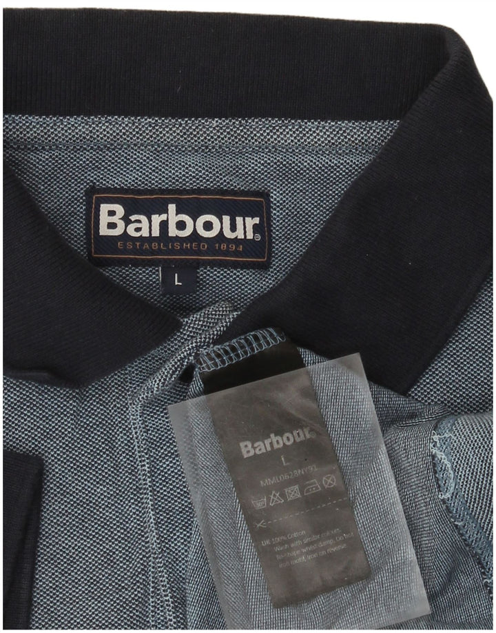 Barbour Poloshirt til mænd Large Navy Blue Colourblock Bomuld