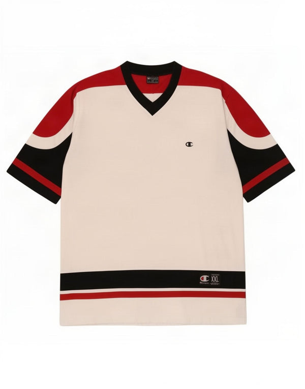 Champion Herre Grafisk T-Shirt Top 2XL Hvid Colourblock Bomuld