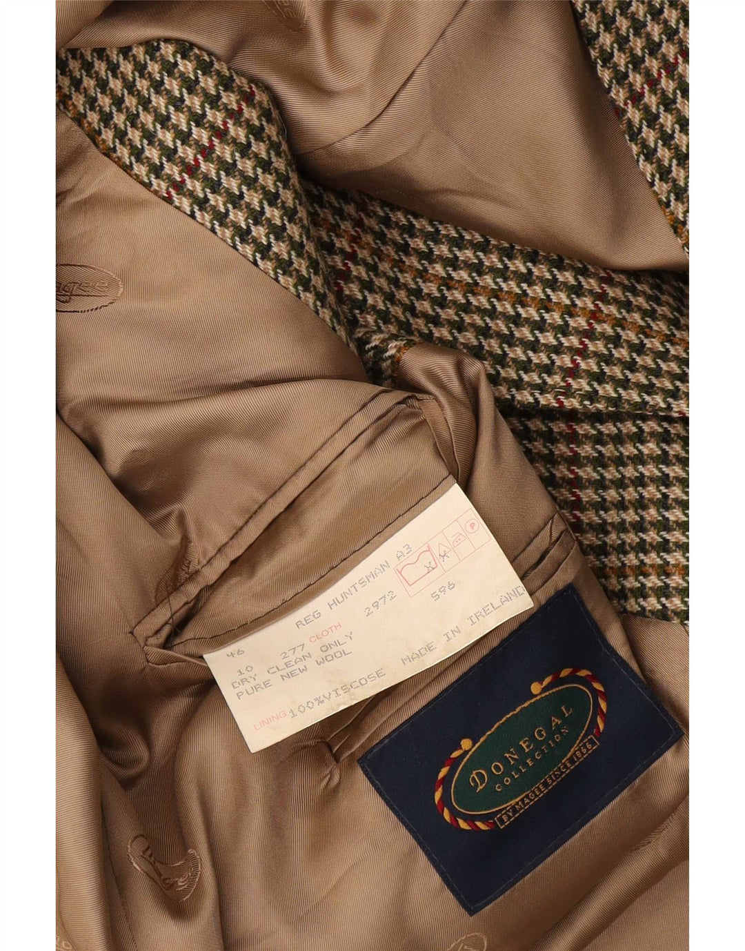 DONEGAL Herre 3-knaps blazerjakke UK 46 3XL Beige Houndstooth Ny uld