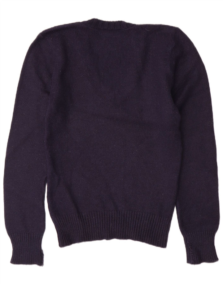 VINTAGE Dame V-hals sweater UK 10 Small Navy Blue