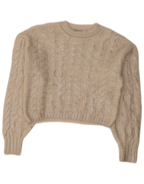 Zara Womens Crop Jumper Sweater med rund hals DK 14 Medium Beige