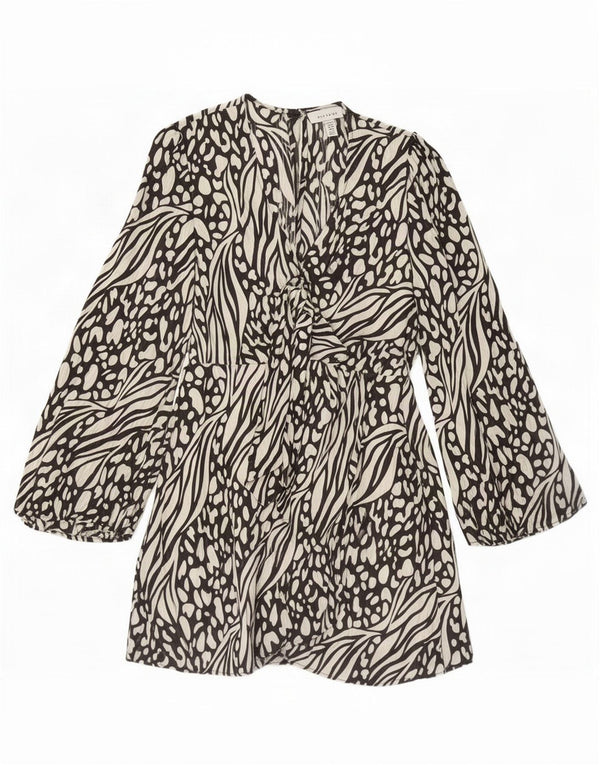 Topshop Womens Petite Front Tie Empire Dress UK 10 Small Black Animal Print