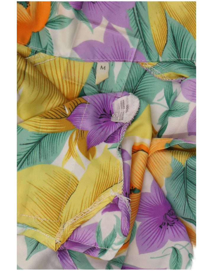 Vintage dameskjortebluse UK 14 Medium Multicolored Floral Viscose