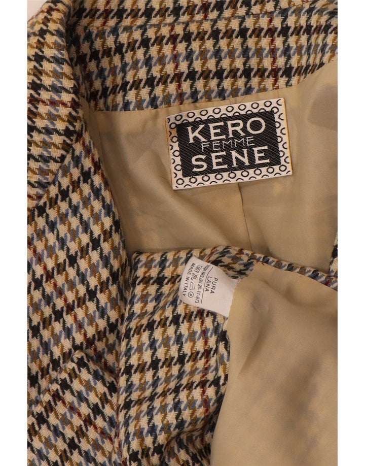 Vintage dame 2-knaps blazerjakke UK 14 Large Beige Houndstooth
