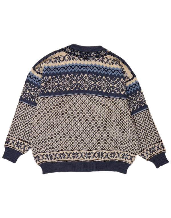 Nordstrikk Herre Cardigan Sweater XL Blue Fair Isle Virgin Wool