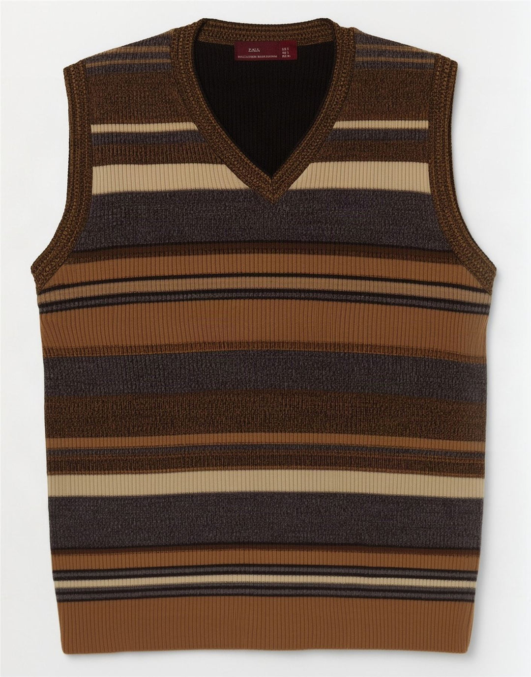 Zara Herre Vest Tank Top Stor brun stribet akryl