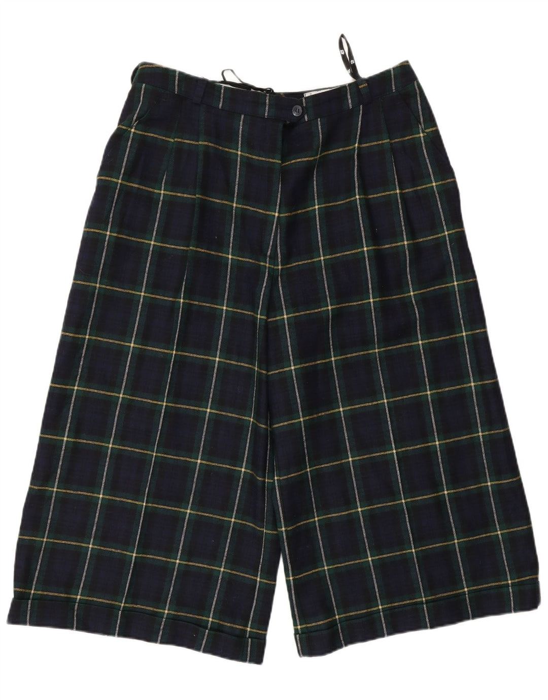 Vintage kvinders højtaljede bermudashorts EU 42 Large W30 Navy Blue Check