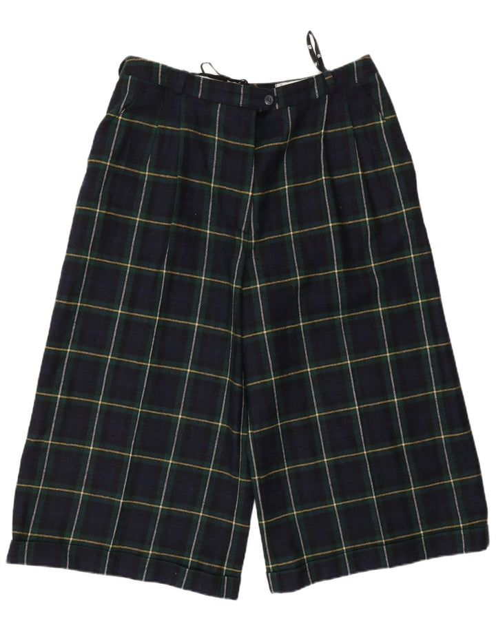 Vintage kvinders højtaljede bermudashorts EU 42 Large W30 Navy Blue Check