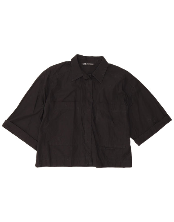 Zara Womens Crop kortærmet skjorte UK 18 XL Sort