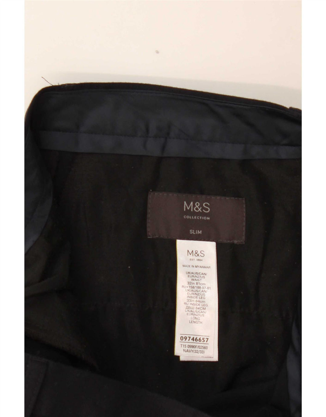 Marks & Spencer Slim Suit Bukser til kvinder W32 L33 Marineblå polyester
