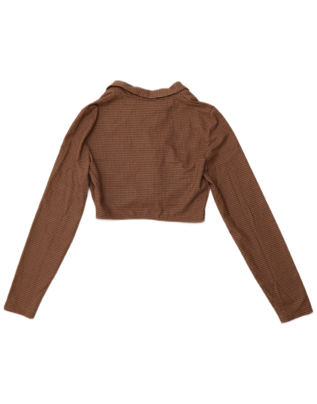 ZARA Langærmet Crop Top til kvinder DK 12 Medium Brown Houndstooth Polyester
