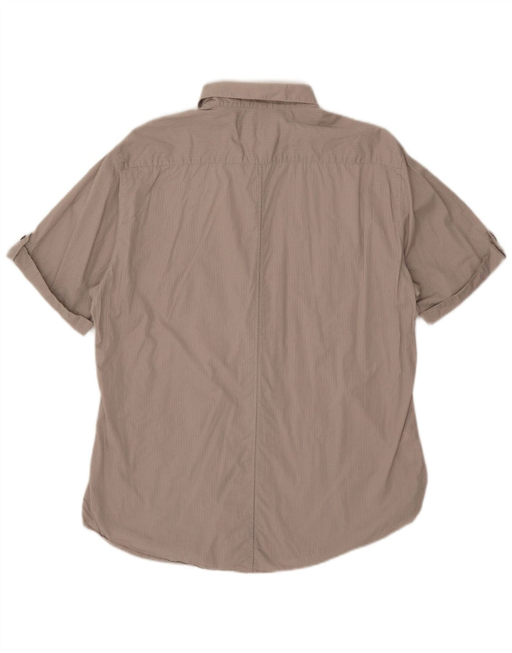 Marks & Spencer Herre Autograph Kortærmet Skjorte Stor Beige Stribet